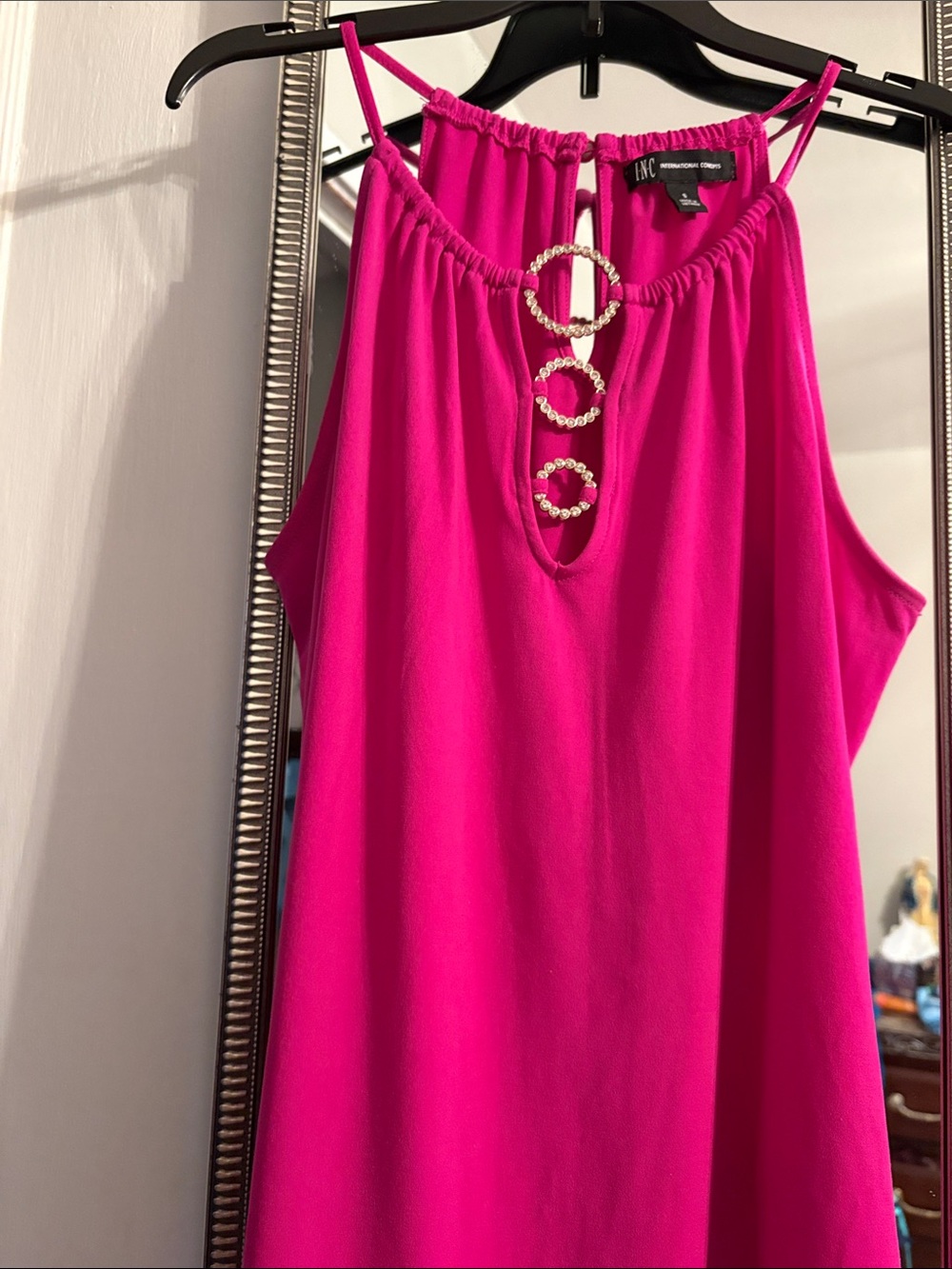 INC International Concepts Hot Pink Sleeveless Tank with Rhinestone Rings